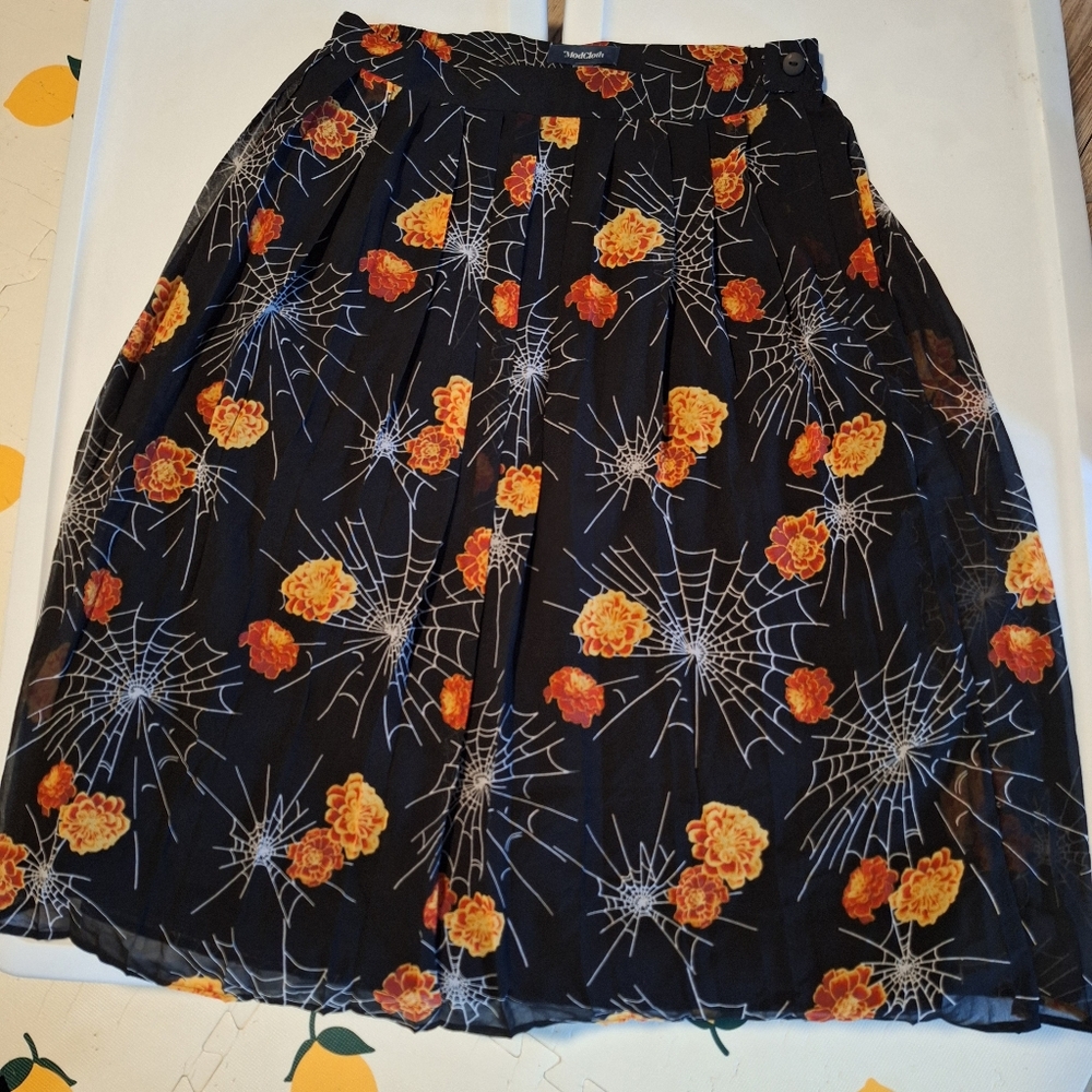 Modcloth Black Skirt with Orange Floral Web Design